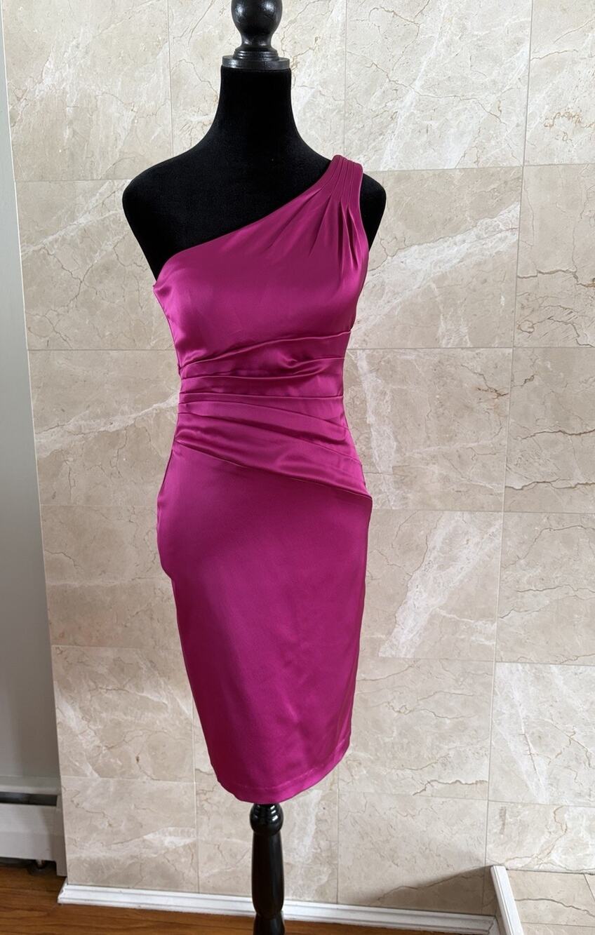 VTG Cache Magenta Satin One‑Shoulder Dress - 4 Pink Y2K Glam Wedding Guest, USA